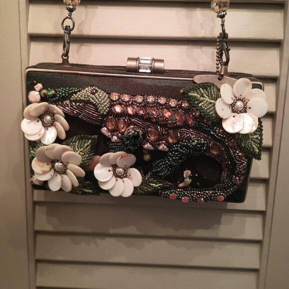 Mary Frances "Down by the Bayou" beaded Alligator, Louisiana, Mardi Gras bag. - Picture 1 of 7